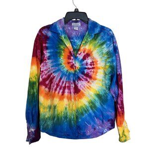 Gallagher Tie Dye Long Sleeve Shirt Large 100% Cotton Colorful Casual Unisex
